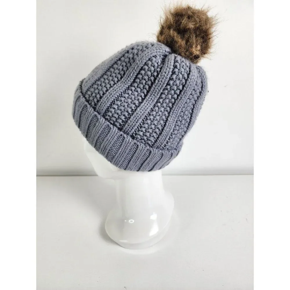 Pom Style Winter Hat, Grey,  Adult One Size